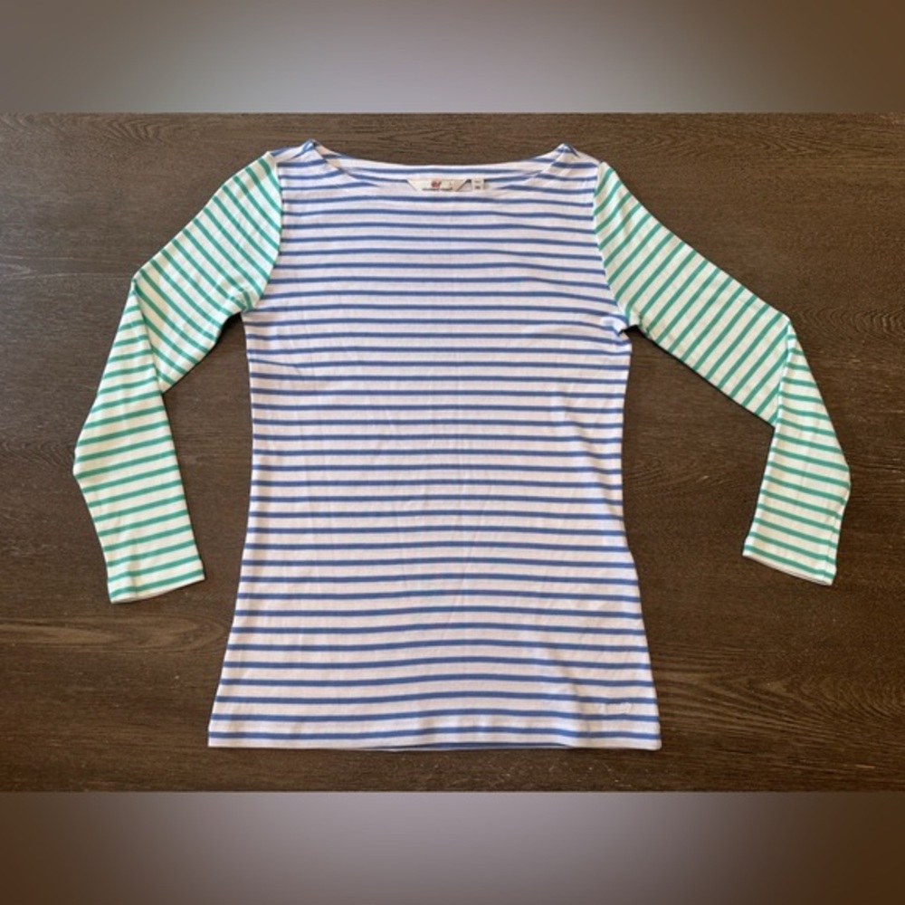 NWOT VINEYARD VINES BLUE AND GREEN STRIPED LONG SLEEVE TOP - Size XS SKU:564